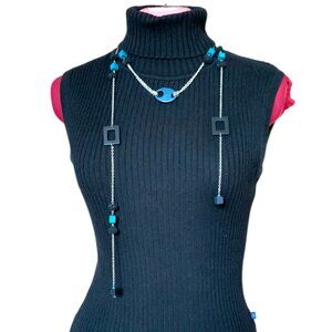 HANDMADE - Elegant Blue and Black Necklace - Collar + 2 drop chains